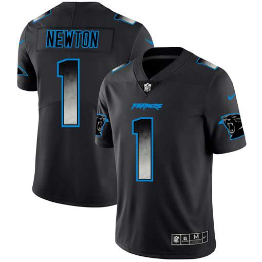 Men Carolina Panthers #1 Newton Nike Teams Black Smoke Fashion Limited NFL Jerseys